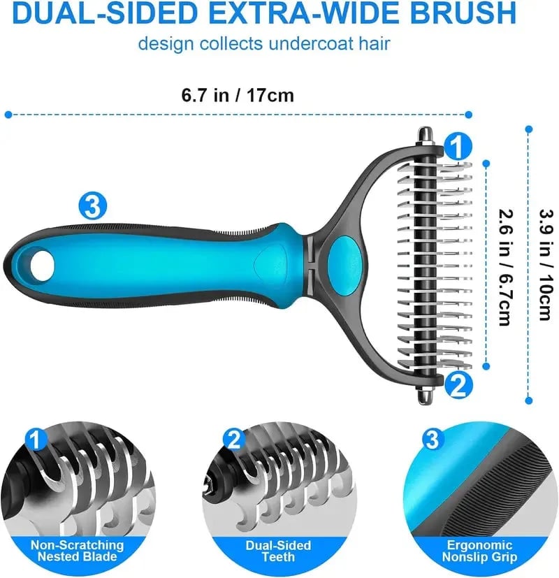 🐾 Double-Sided Pet Grooming Brush – Hurtless Undercoat Rake for Dogs & Cats ✨