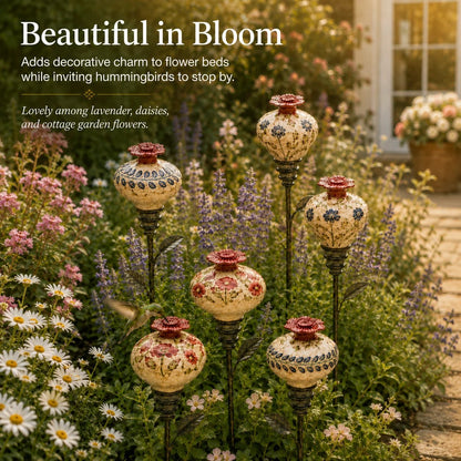 🌺 Ceramic Hummingbird Feeder Garden Stake for Outdoor Décor