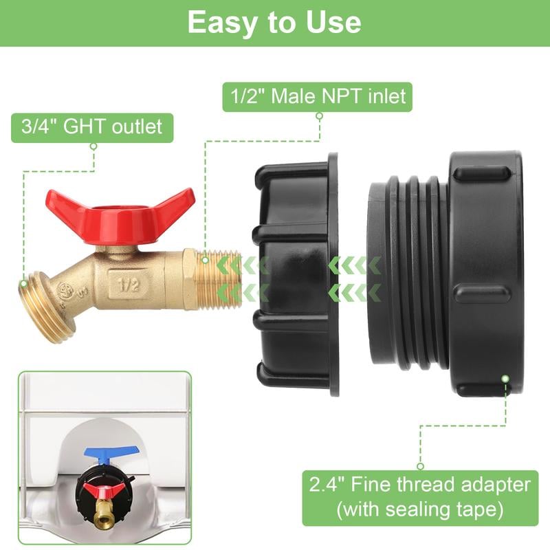 IBC Tote Adapter Kit with Brass Shut-Off Valve for Garden Hose