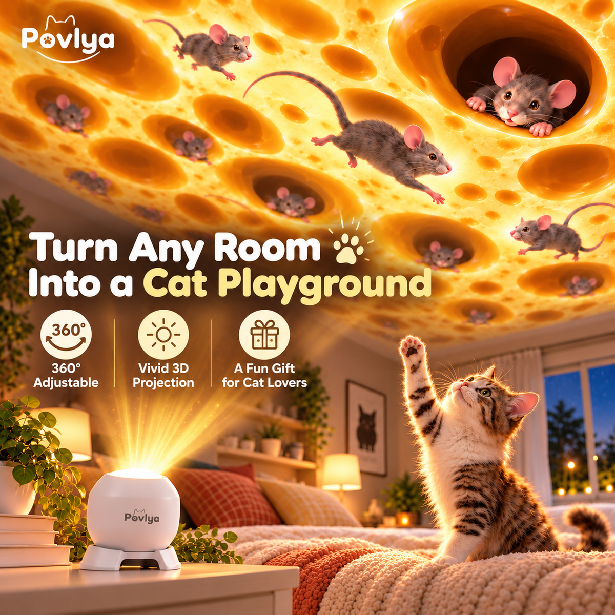🐱 3D Cat Ceiling Projector ✨ Light Up Your Cat's World