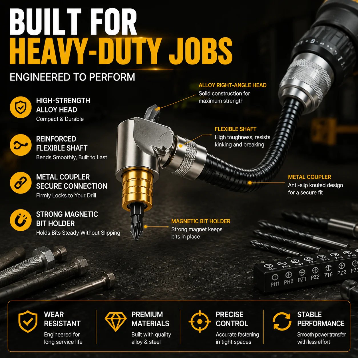 🎁HOT DEAL – Up to 49% OFF🔥🔧 Flexible 90° Right Angle Drill Attachment – Tight Space Driver Adapter