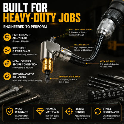 🎁HOT DEAL – Up to 49% OFF🔥🔧 Flexible 90° Right Angle Drill Attachment – Tight Space Driver Adapter