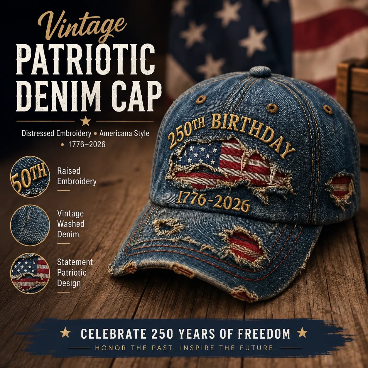 🧢🇺🇸 Handmade Veteran America 250th Anniversary Cap 🦅