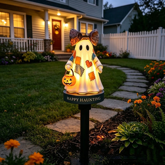 Lighted Vintage Patchwork Ghost Solar Garden Light