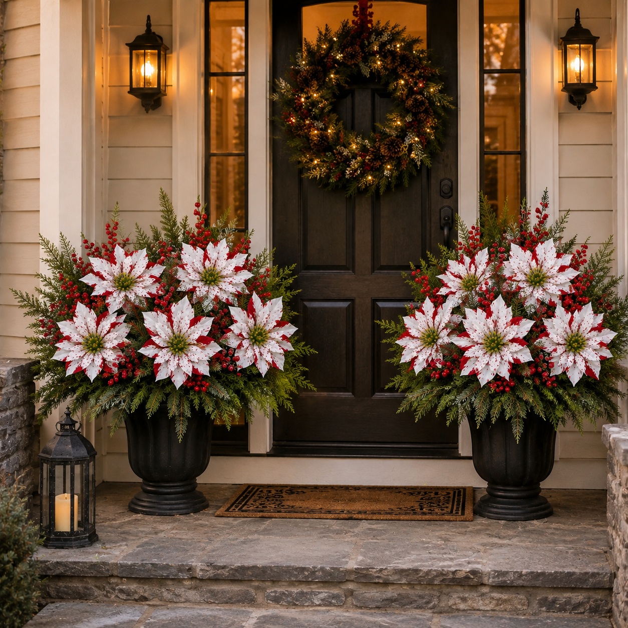 🎄 Set of 6 Christmas Poinsettia Planter Insert Picks – Red & White Holiday Urn Decor 🌺
