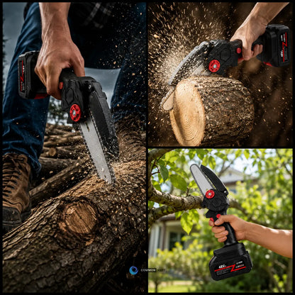 🔥Cordless Mini Chainsaw – Fast One-Hand Cutting for Yard & Garden