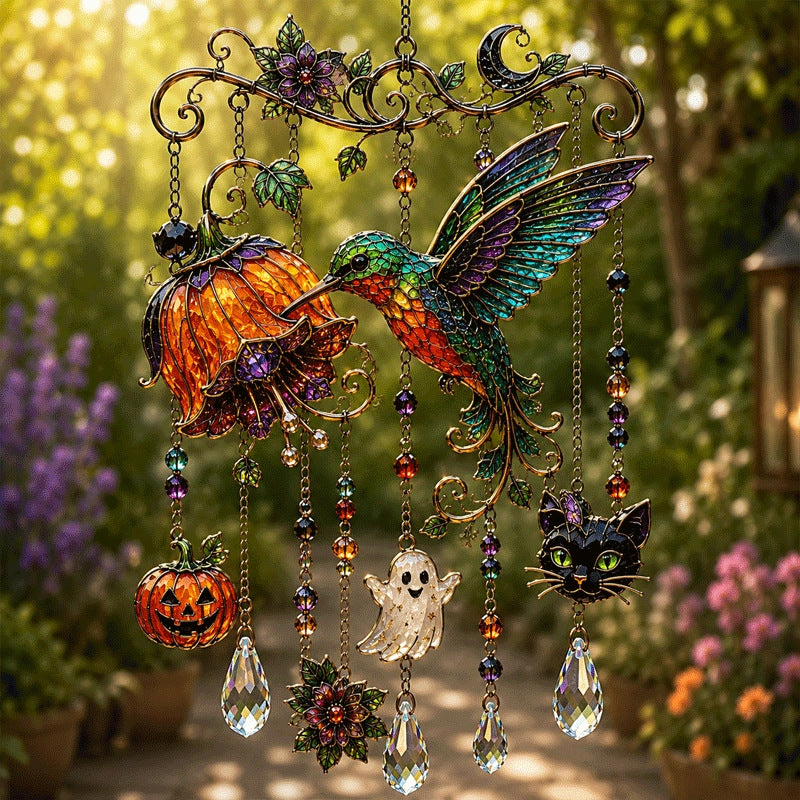 🎃 Halloween Stained Glass Hanging Ornament | Gothic Window Decor