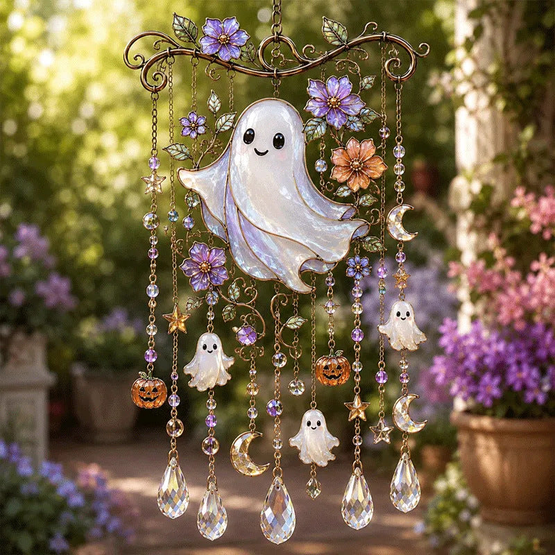 🎃 Halloween Stained Glass Hanging Ornament | Gothic Window Decor