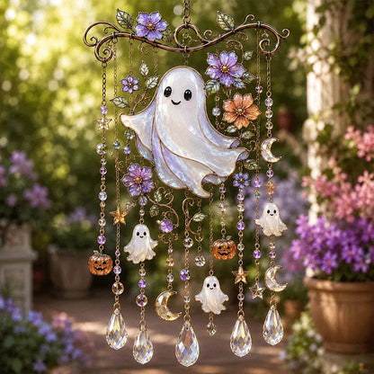 🎃 Halloween Stained Glass Hanging Ornament | Gothic Window Decor
