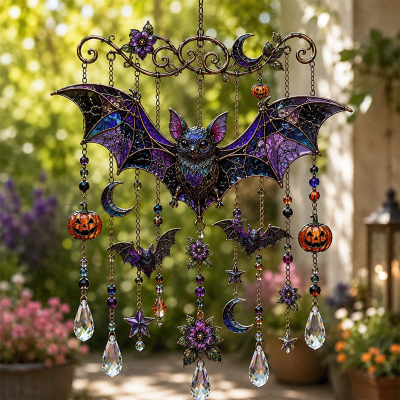 🎃 Halloween Stained Glass Hanging Ornament | Gothic Window Decor