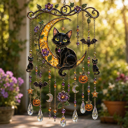 🎃 Halloween Stained Glass Hanging Ornament | Gothic Window Decor