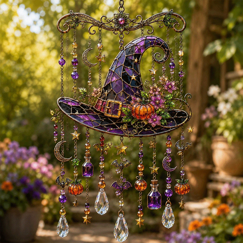 🎃 Halloween Stained Glass Hanging Ornament | Gothic Window Decor