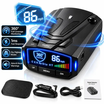 🚗 V7 Smart Radar Detector 📡 Multi-Band Detection with Voice Alerts, LED Display & City/Highway Modes