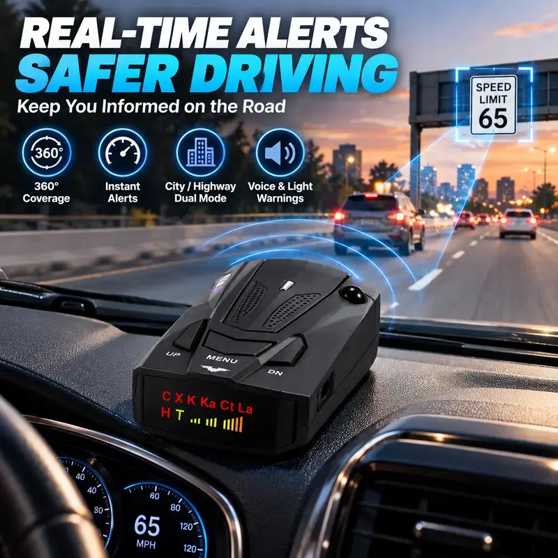🚗 V7 Smart Radar Detector 📡 Multi-Band Detection with Voice Alerts, LED Display & City/Highway Modes
