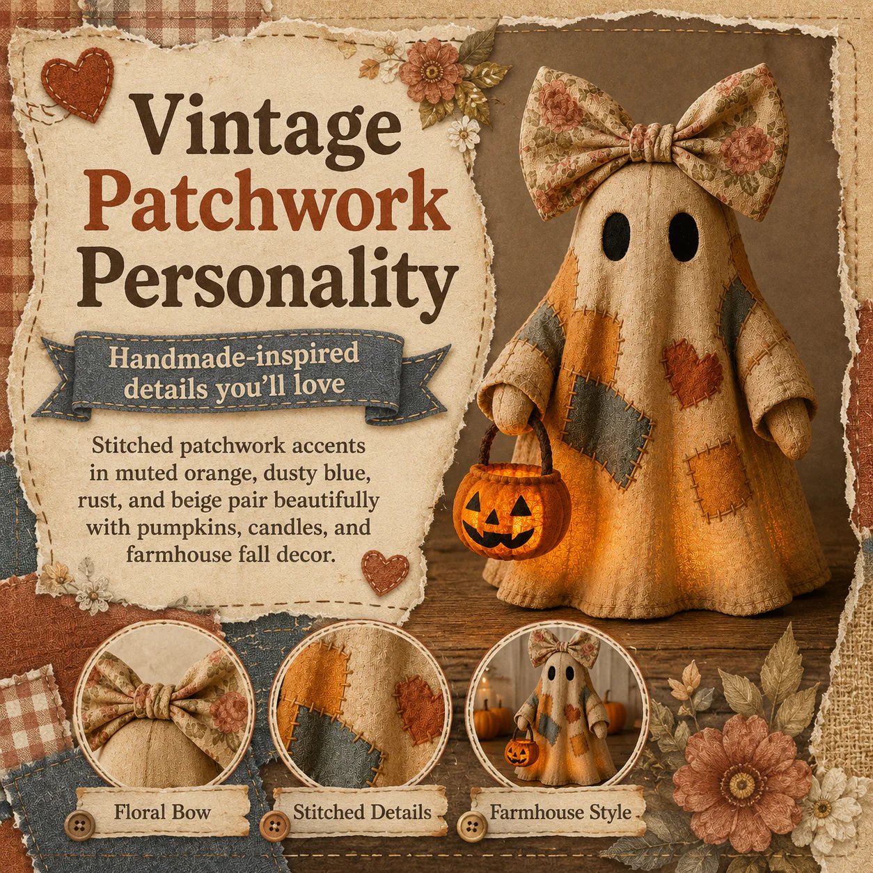 🔥🎁【Halloween Gifts】Lighted Vintage Patchwork Ghost-Buy 2 Get Free Shipping🎃✨🍂