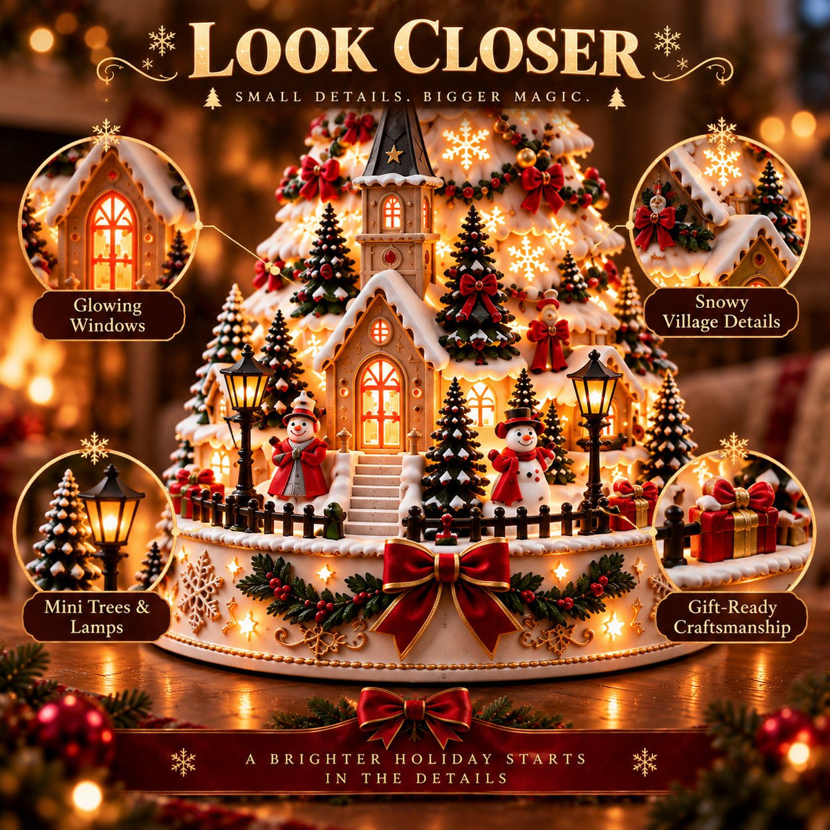 🏆 60,000+ Sold - 🎄Christmas Village Projection Centerpiece-Christmas Village Lightscape Tree