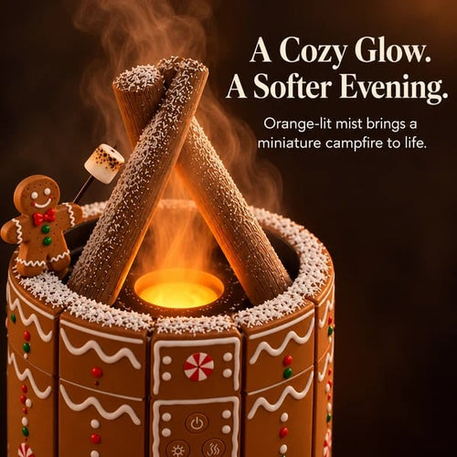 🎄 Gingerbread Campfire Aroma Diffuser - Cozy Flame Mist Christmas Decor 🍪