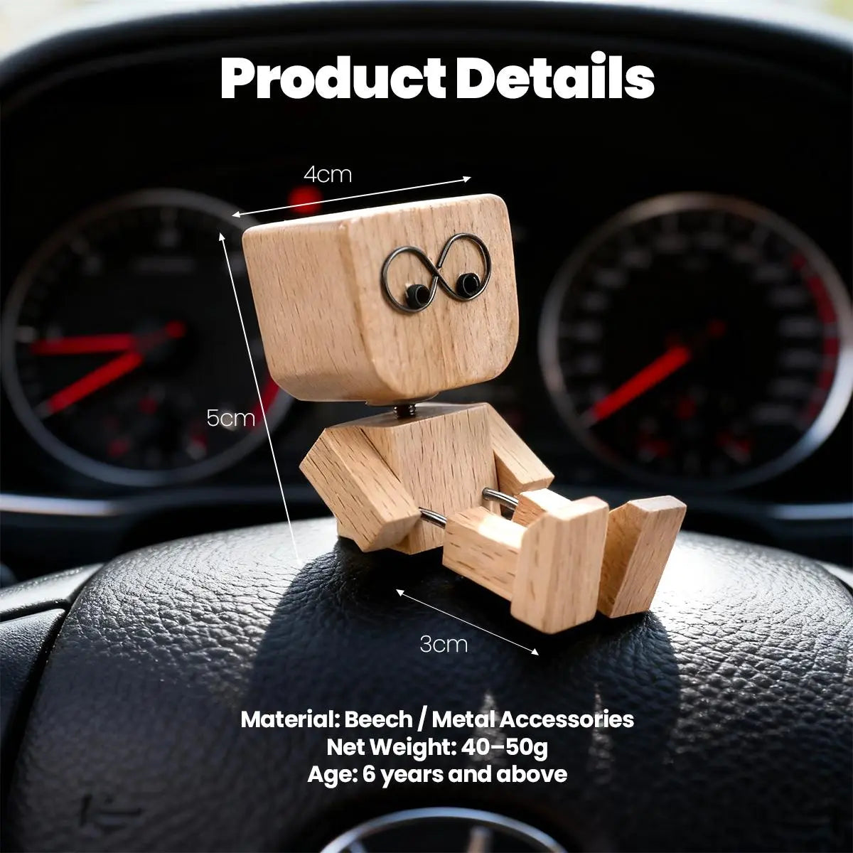 Handmade Shaking Wooden Man Car Dashboard Ornament