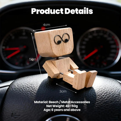 Handmade Shaking Wooden Man Car Dashboard Ornament