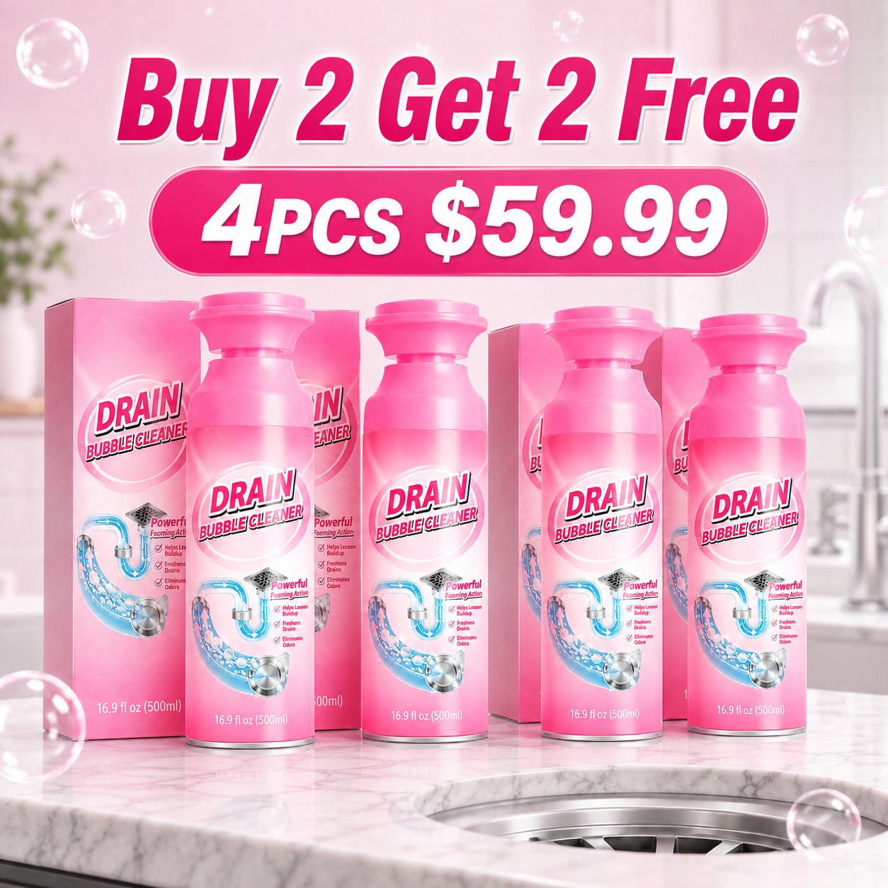 ⚡️ [BUY 1 GET 1 FREE] 🫧 Foaming Pipe Cleaner & Drain Deodorizer – 360° Expanding Sink Foam ✨