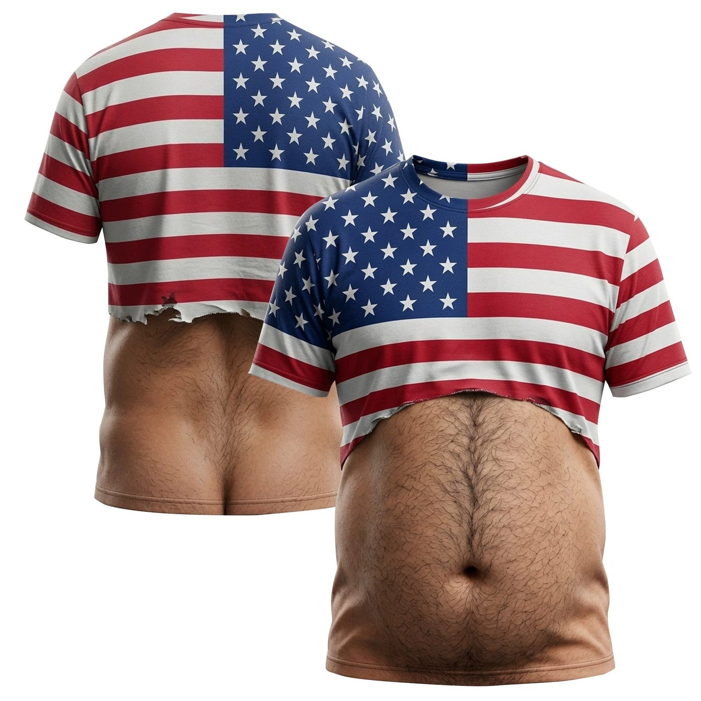 🇺🇸 Men's Novelty Patriotic American Flag Body Hair 3D Printed T-Shirt 👕