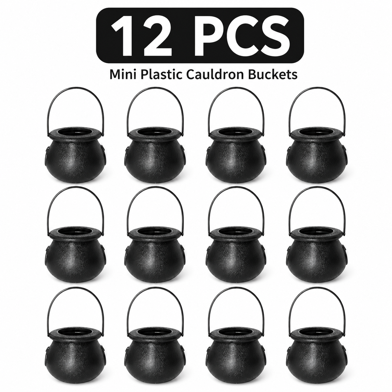 🎃 Mini Black Halloween Cauldron Bucket with Handle Party Favors Candy Holder 🍬