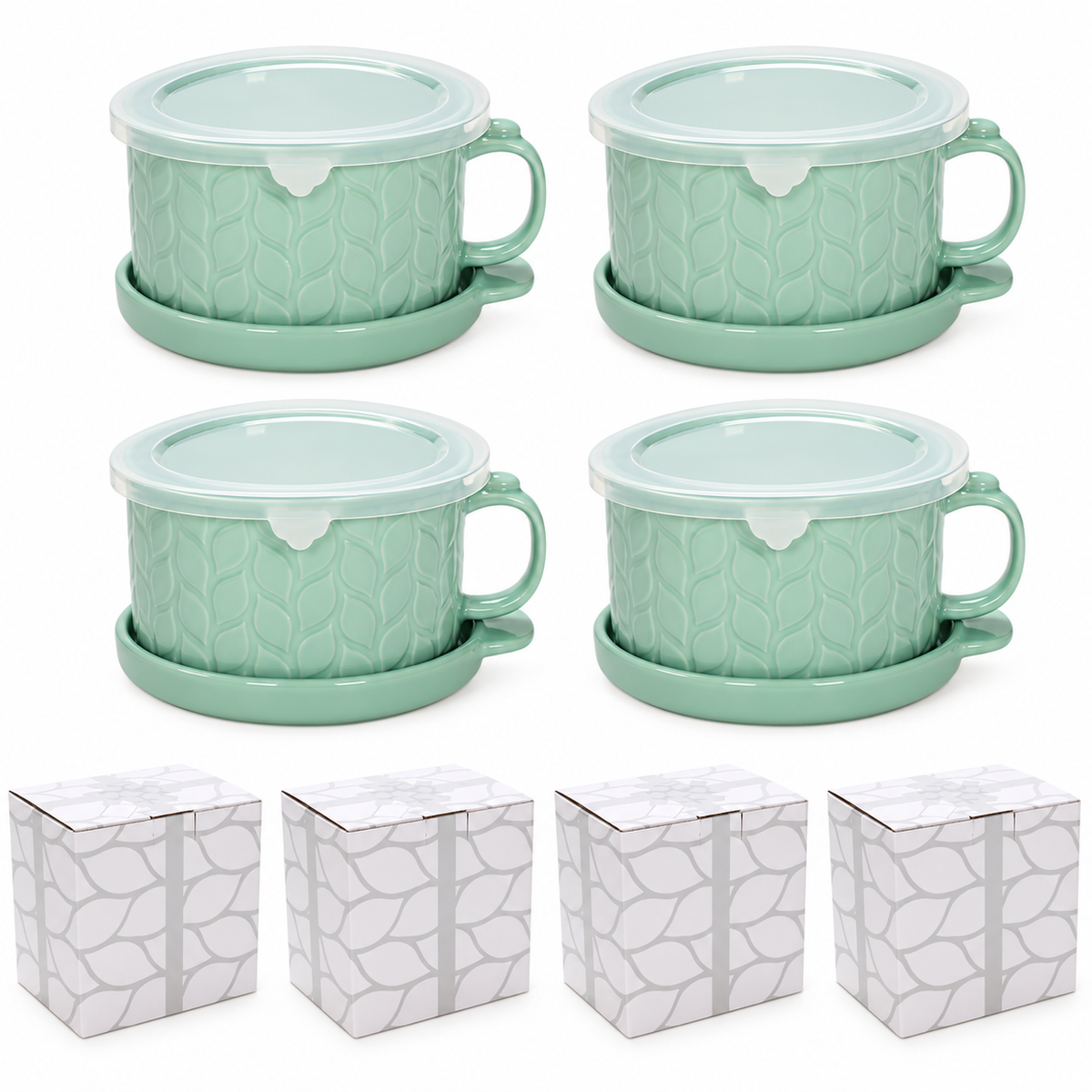 🥣 4-Piece 25-oz Ceramic Soup Mug Meal Sets with Lid-its & Storage Covers 🎁