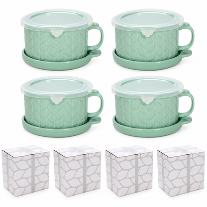 🥣 4-Piece 25-oz Ceramic Soup Mug Meal Sets with Lid-its & Storage Covers 🎁