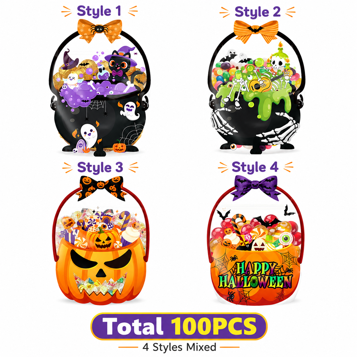 🎃 50-Piece Resealable Halloween Treat Bags with Handles for Candy 🍬