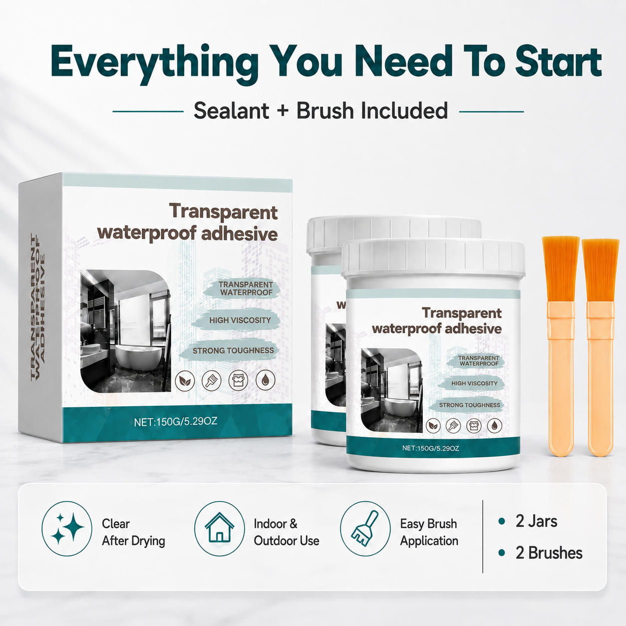 💧 Clear Transparent Waterproof Coating & Brush Sealant Kit 🖌️