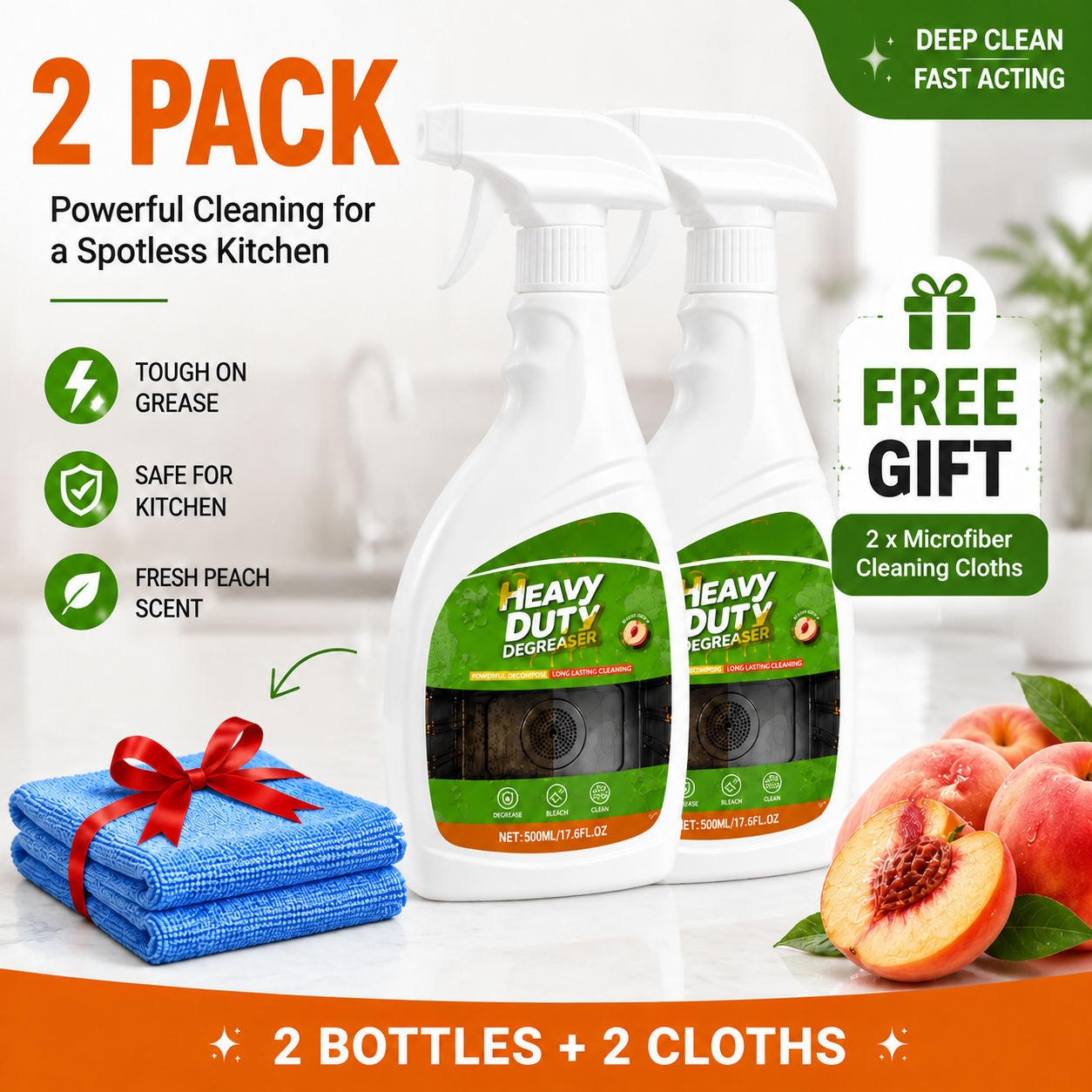 🏆 52K+ Sold | 🍑 Peach Kitchen Degreaser Foam Spray — Tough Grease Remover | 500ml