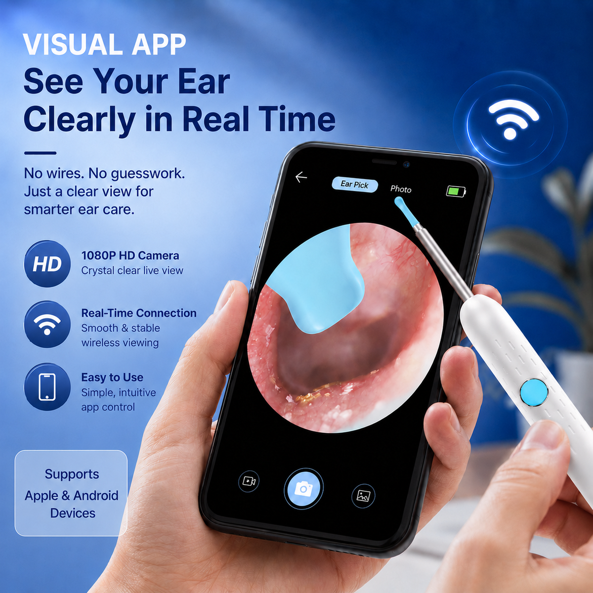⏰ 55% OFF Today | 👂1080P HD Wireless Ear Cleaner with Camera & Wi-Fi 📱