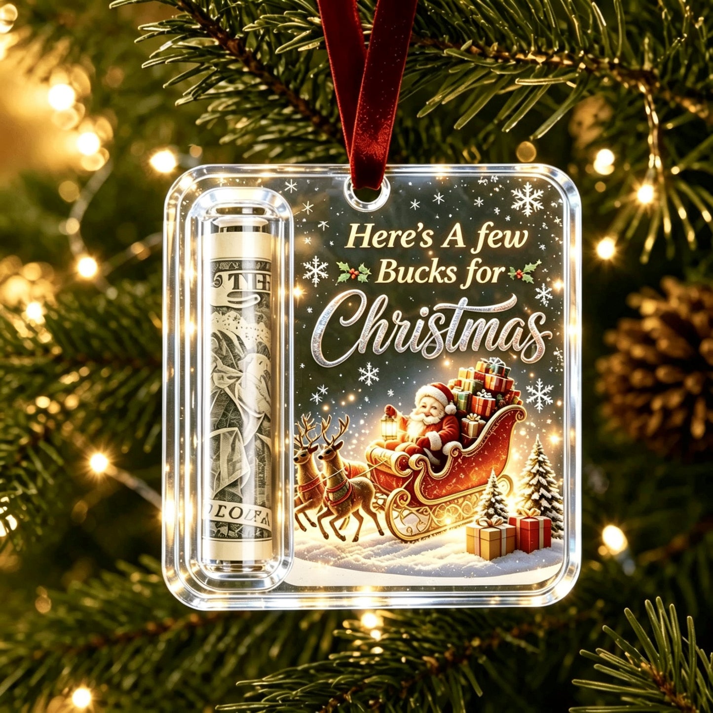 🎄 Christmas Cash Holder Acrylic Ornament – Tree Hanging Money Gift Keepsake ✨