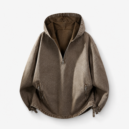 🧥 100% Cotton Vintage Washed Half-Zip Hoodie – Relaxed Fit Pullover ✨