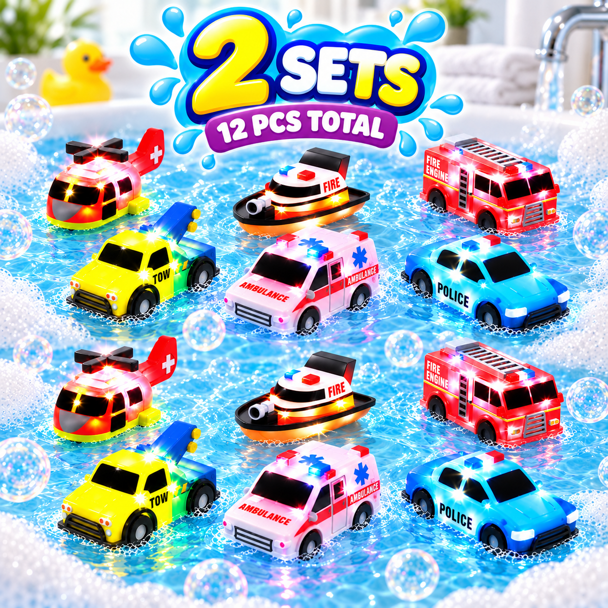 🛁 Water-Activated Light-Up Floating Bath Toys (6 PCS) – Mold-Free Sensory Tub Toys ✨