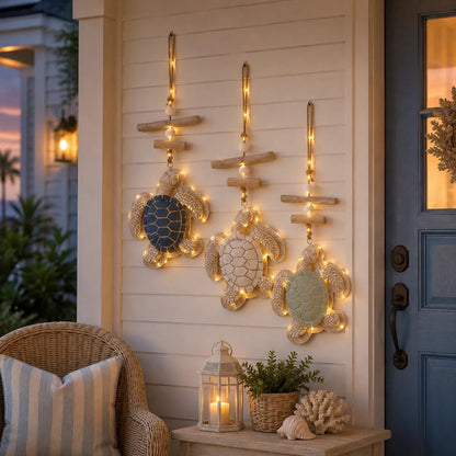 🐢✨ Glowing Sea Turtle Wall Art – Coastal Ocean Decor