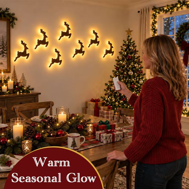 🎄 50% OFF 8-Piece Santa & Reindeer Christmas Wall Lights – Create a Complete Holiday Scene