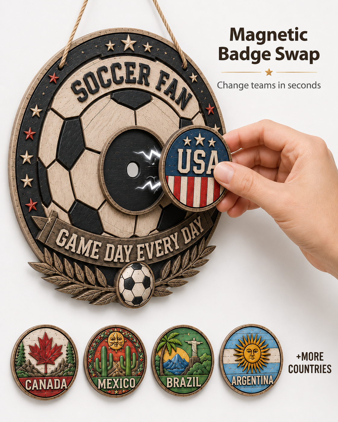 Magnetic Soccer Fan Door Sign with Interchangeable Country Badges ⚽🧲