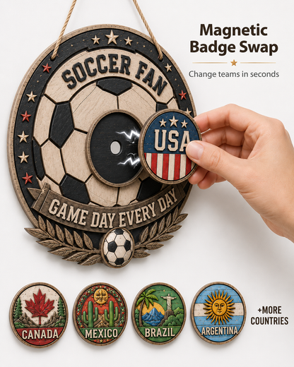 Magnetic Soccer Fan Door Sign with Interchangeable Country Badges ⚽🧲