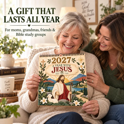 ✝️ 2027 A Year With Jesus Wall Calendar – 12-Month Gospel Art & Scripture Planning 🕊️