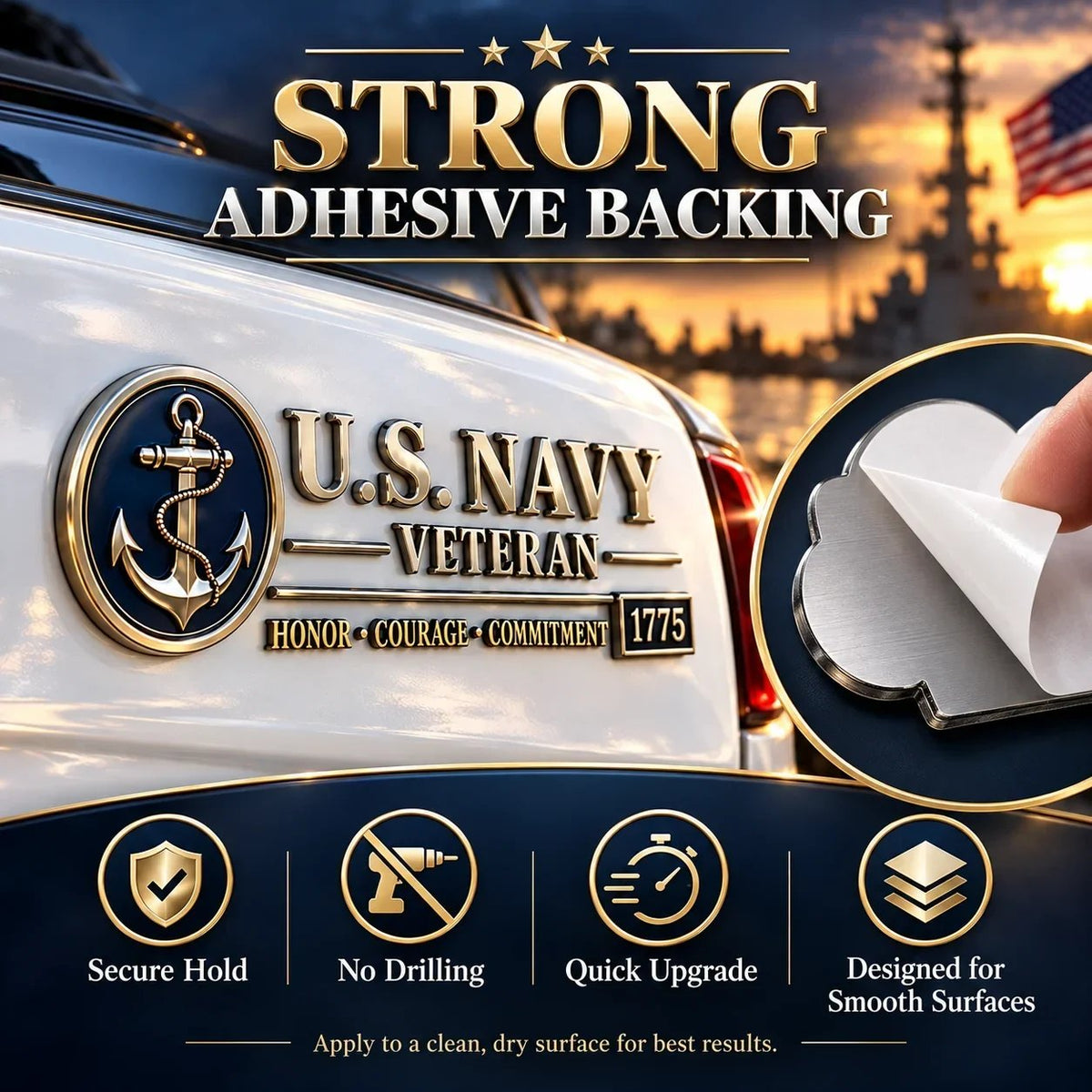 ⚓ U.S. Navy Veteran Metal Car Emblem - 3D Adhesive Vehicle Badge