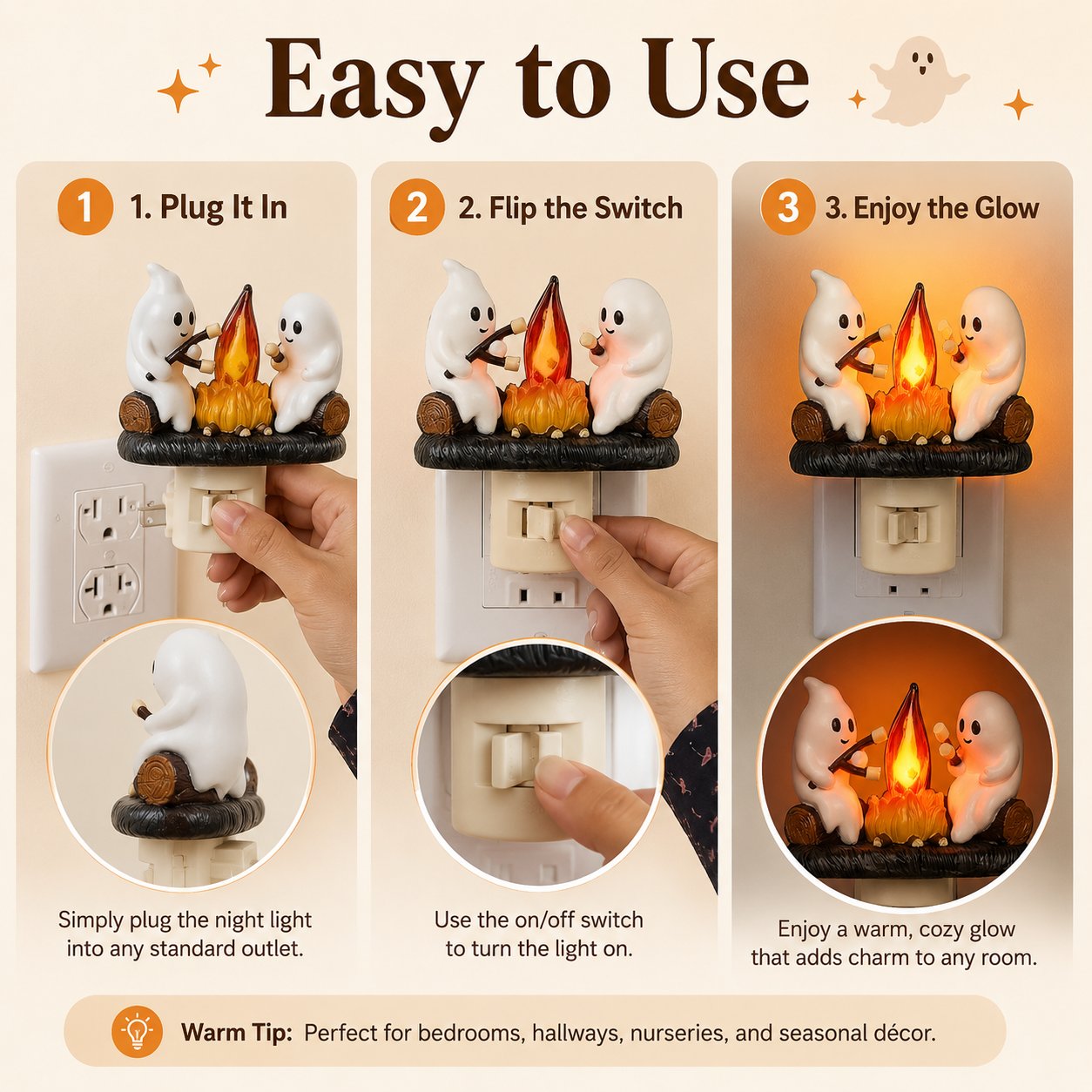 👻 Ghost Campfire Flickering LED Nightlight 🔥