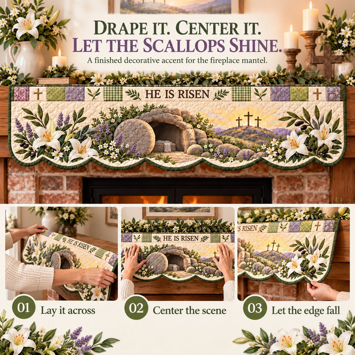 ✝️ 50% OFF Easter Faith Mantel Scarf – Christian Patchwork Fireplace Décor 🌷