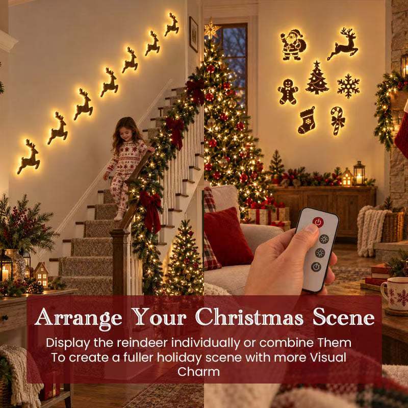 🎄 50% OFF 8-Piece Santa & Reindeer Christmas Wall Lights – Create a Complete Holiday Scene