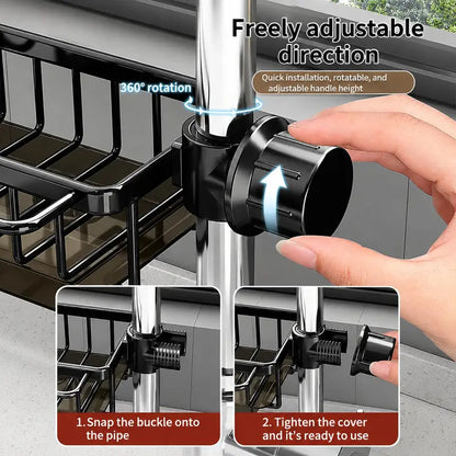 ✨ Faucet-Mounted Sink Organizer Rack – Keep Sponges, Soap & Brushes Neat & Dry