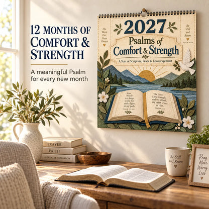 📖 2027 Psalms of Comfort & Strength Wall Calendar – 12-Month Scripture Art ✝️