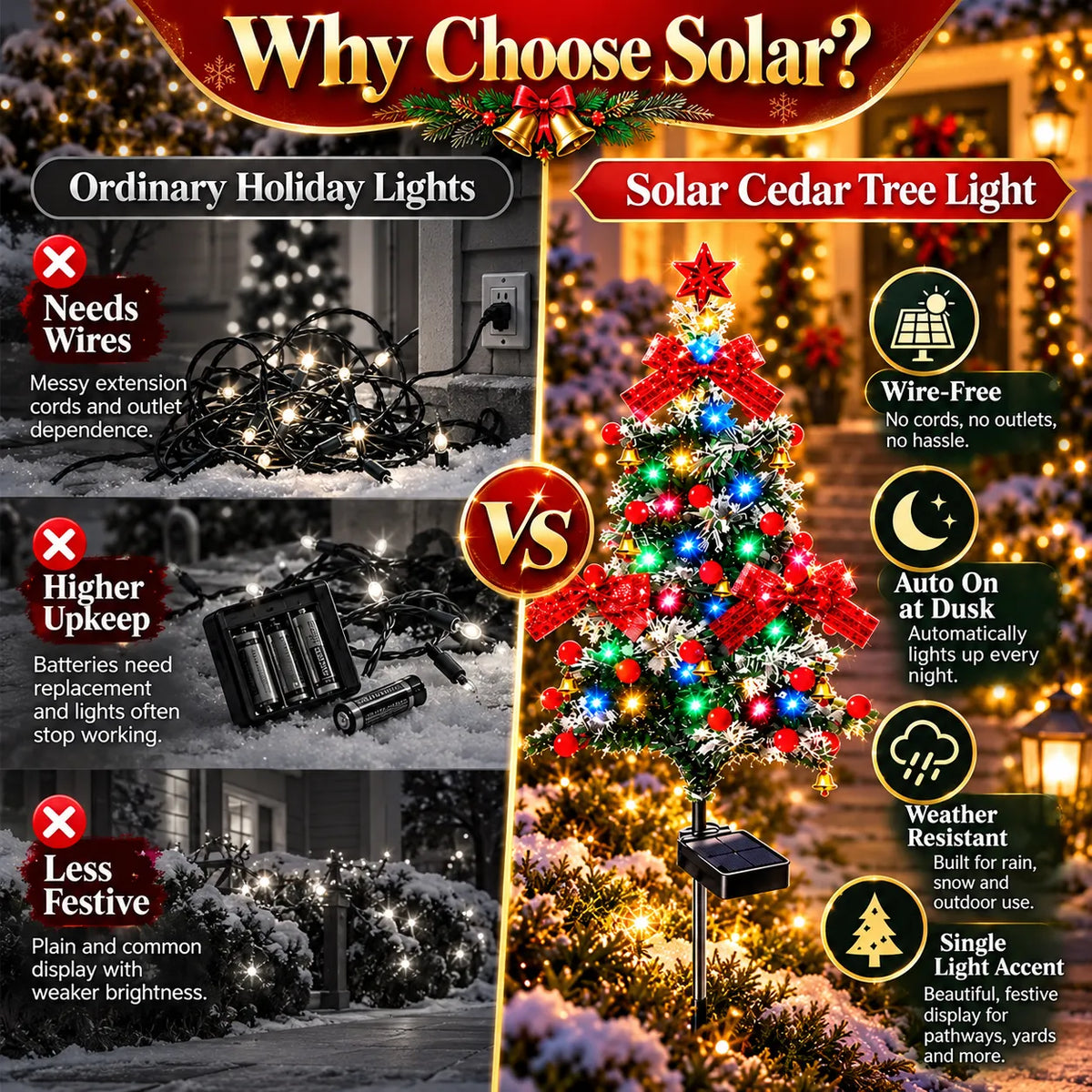 🔥 Solar Cedar Christmas Tree Lights| Festive Outdoor Holiday Decor