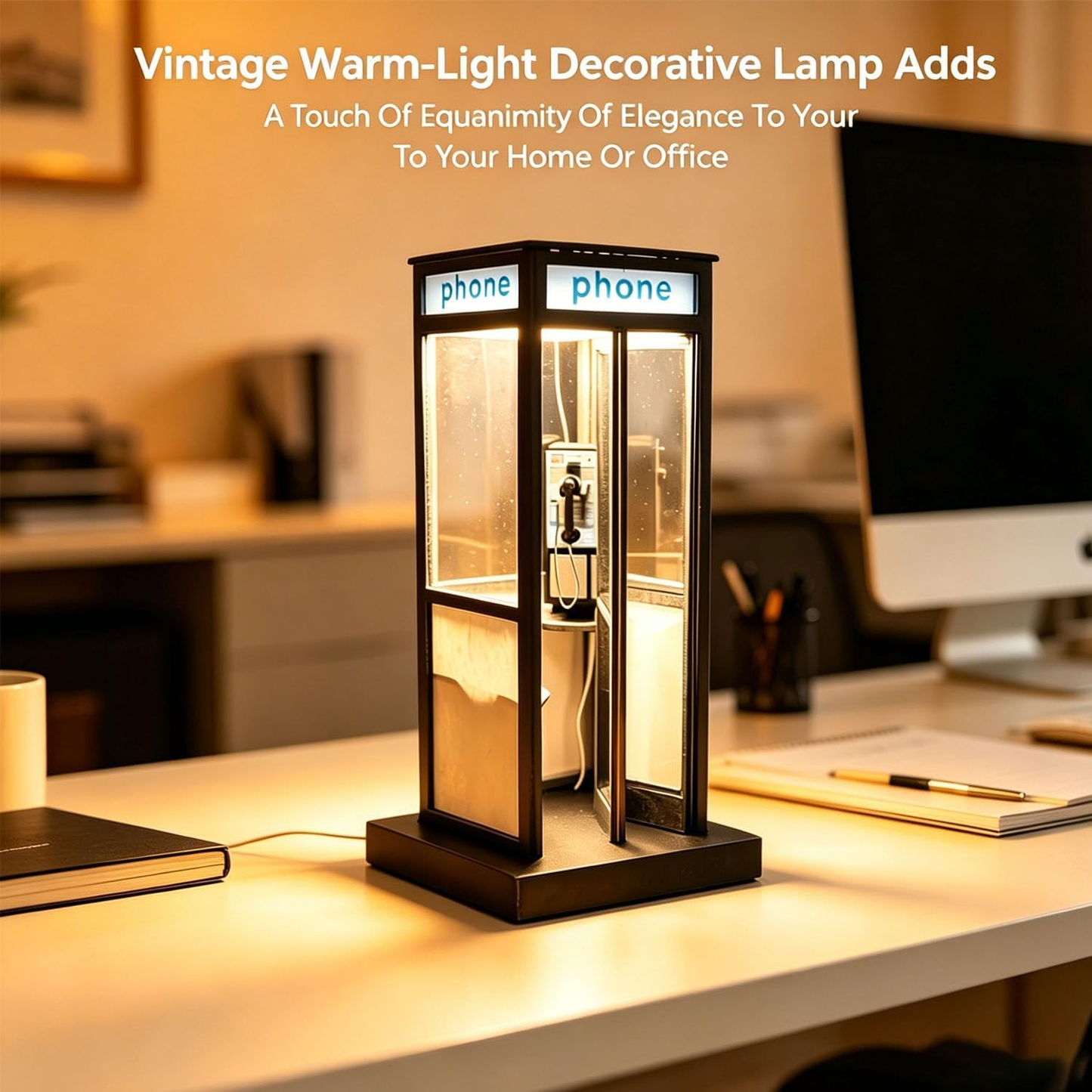 ☎️ Vintage Telephone Booth Lamp – 🏮 Warm LED Night Light with Retro Phone Details – Cozy Decor for Bedroom, Study & Office