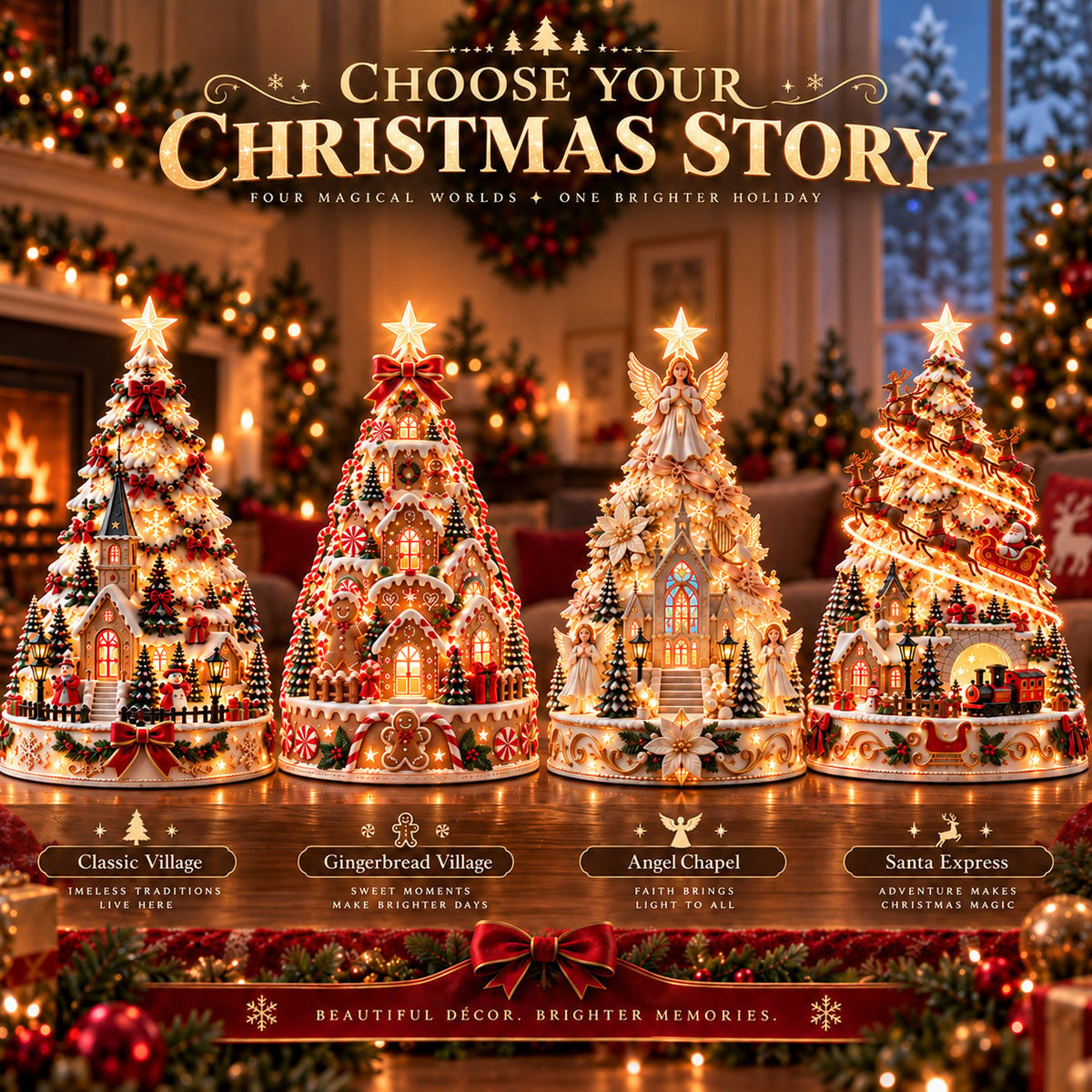 🏆 60,000+ Sold - 🎄Christmas Village Projection Centerpiece-Christmas Village Lightscape Tree