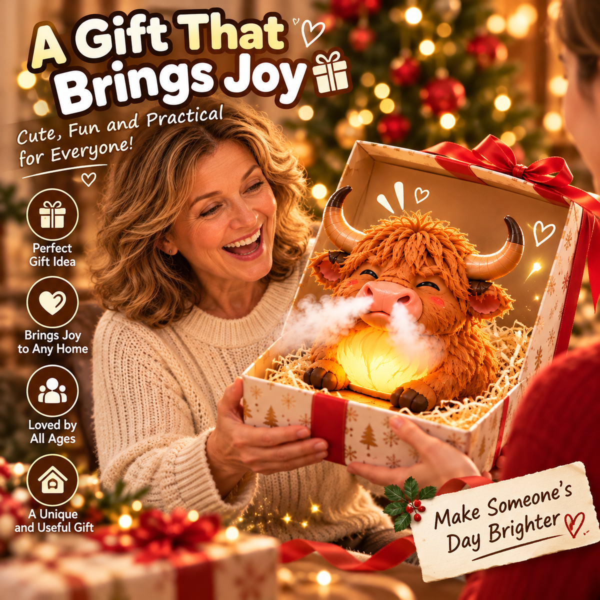 🐮 Highland Cow Huff™💡 – Tap-to-Puff Humidifier & Colorful Night Light